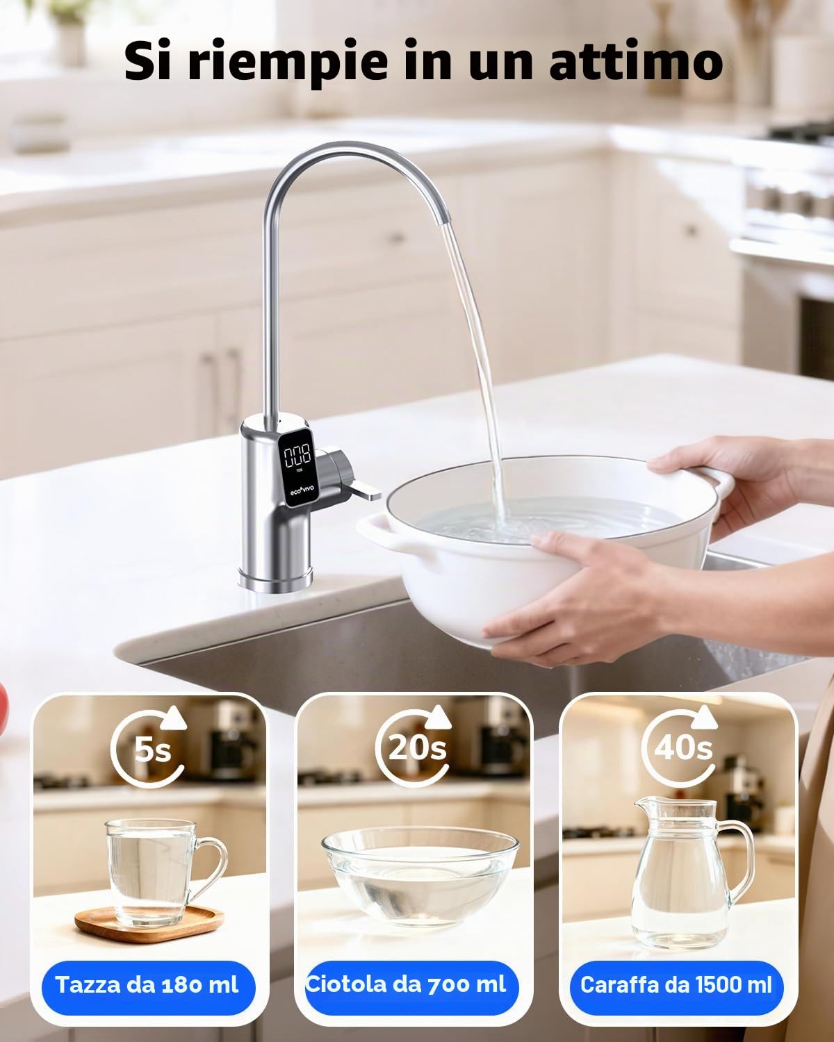 Ecoviva Impianto ad osmosi inversa E8 con, 800 GPD (3028 L/giorno), filtro acqua potabile, filtro a 9 stadi RO, filtro per l'acqua sotto il tavolo, rapporto risparmio 2,5:1