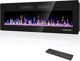 60” Electric Fireplace Recessed and Wall Mounted Fire Places with Remote Control, Touch Screen