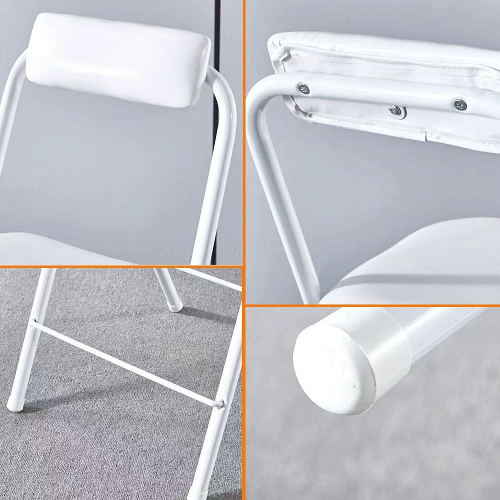 Silla Plegable con Respaldo, Taburete Alto Plegable De Acero, Taburete Plegable Alto para Barra, Silla De Cocina con Cojín De Cuero para Tienda, Café, Comedor(Black,55cm/21.6in)