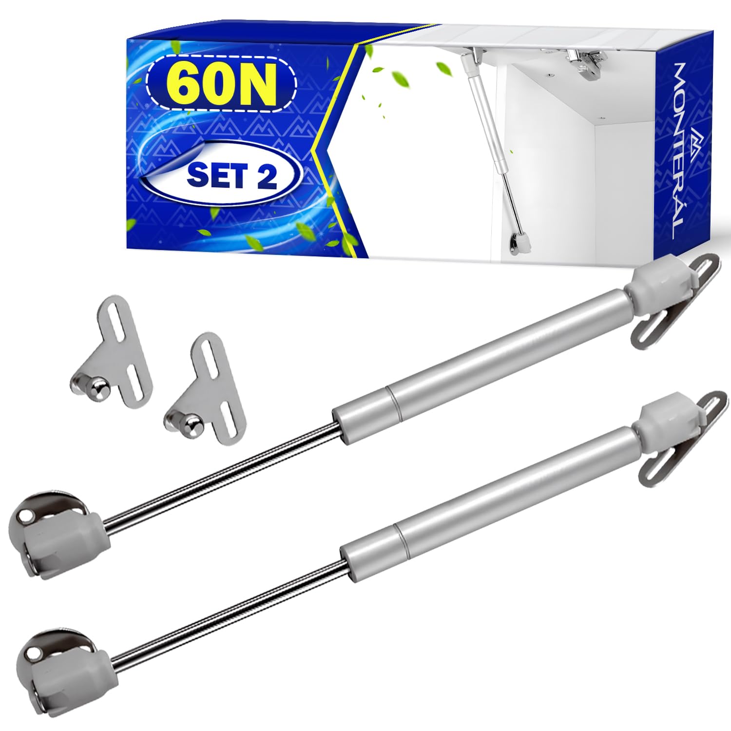 2 Pieces Gas Struts 60N Colour Nickel