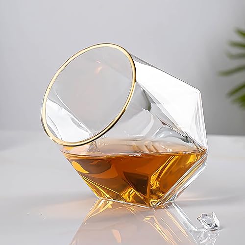 Miniatura 2 de Juego de 2 copas de vino de diamante, modernas copas de vidrio sin tallo con borde dorado, cristalería para servir fiestas, hogar, bar, restaurantes