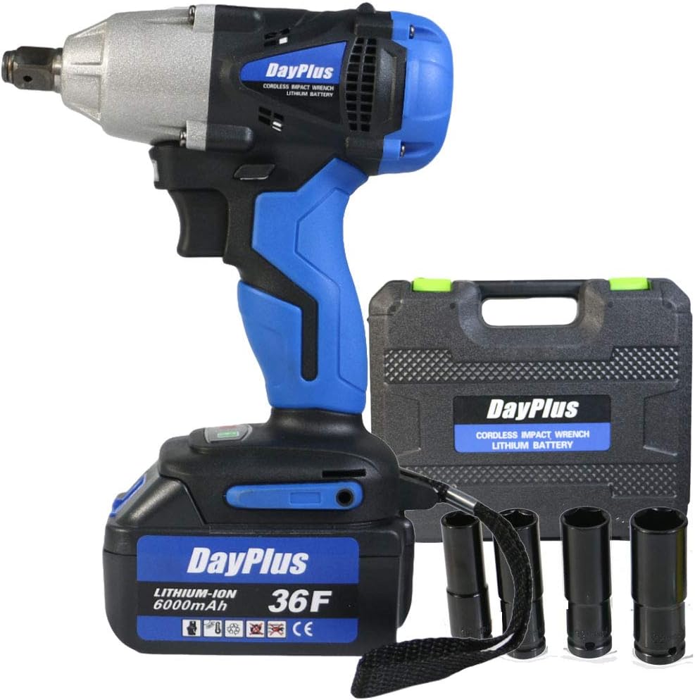 JAOSY Cordless Impact Wrench 1/2 Inch Compact Driver 6.0Ah Li-Ion Battery Impact Wrench Brushless High Torque Portable Impact Gun 18V Electric Impact Tool
