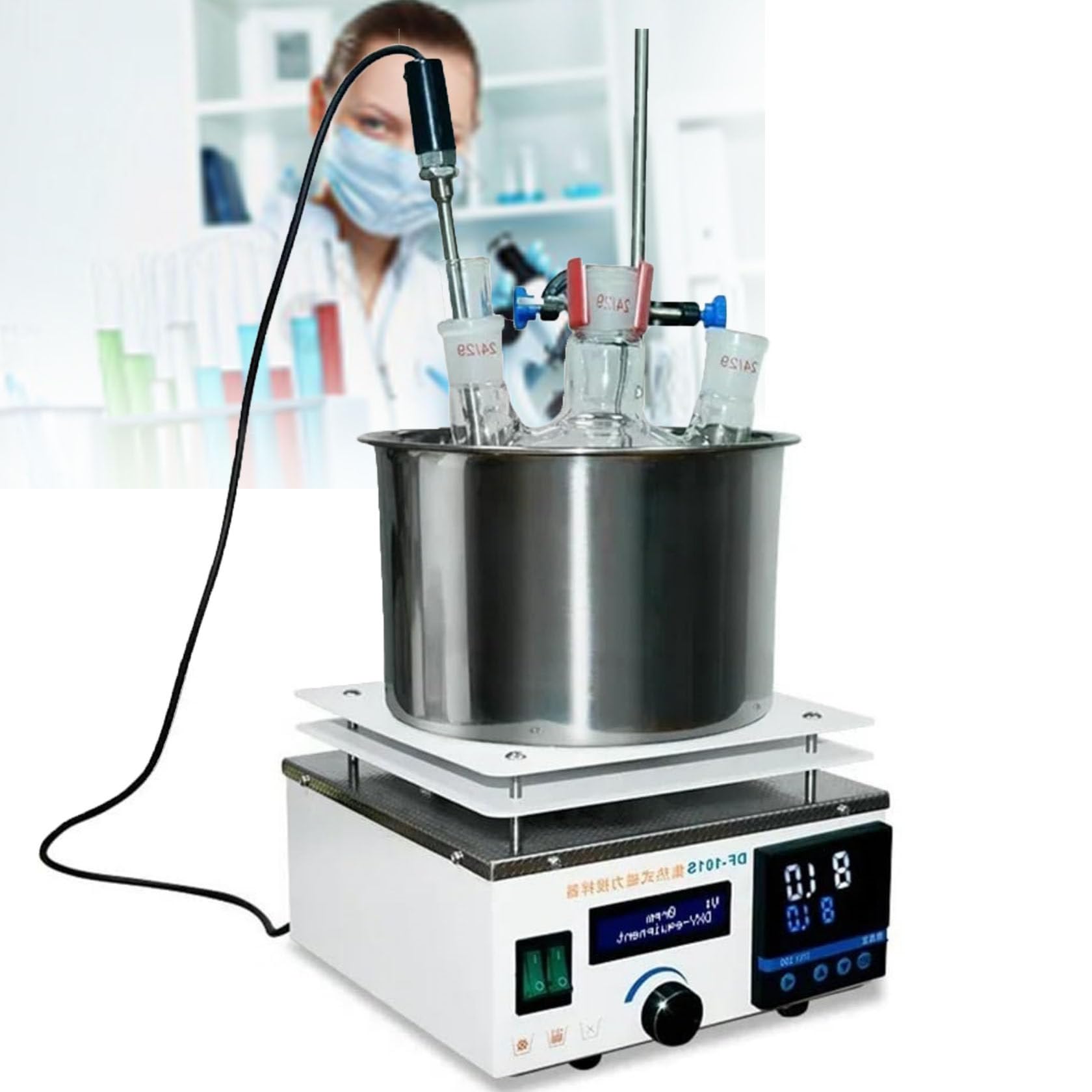 Agitador MagnéTico Con CalefaccióN, Placa Calefactora MagnéTica, BañO De Agua Y Aceite De 3l/5l/10l Lab, Pantalla Digital Led, Velocidad Ajustable De 0 A 2450 Rpm, Temporizador De 999 Minutos 5L