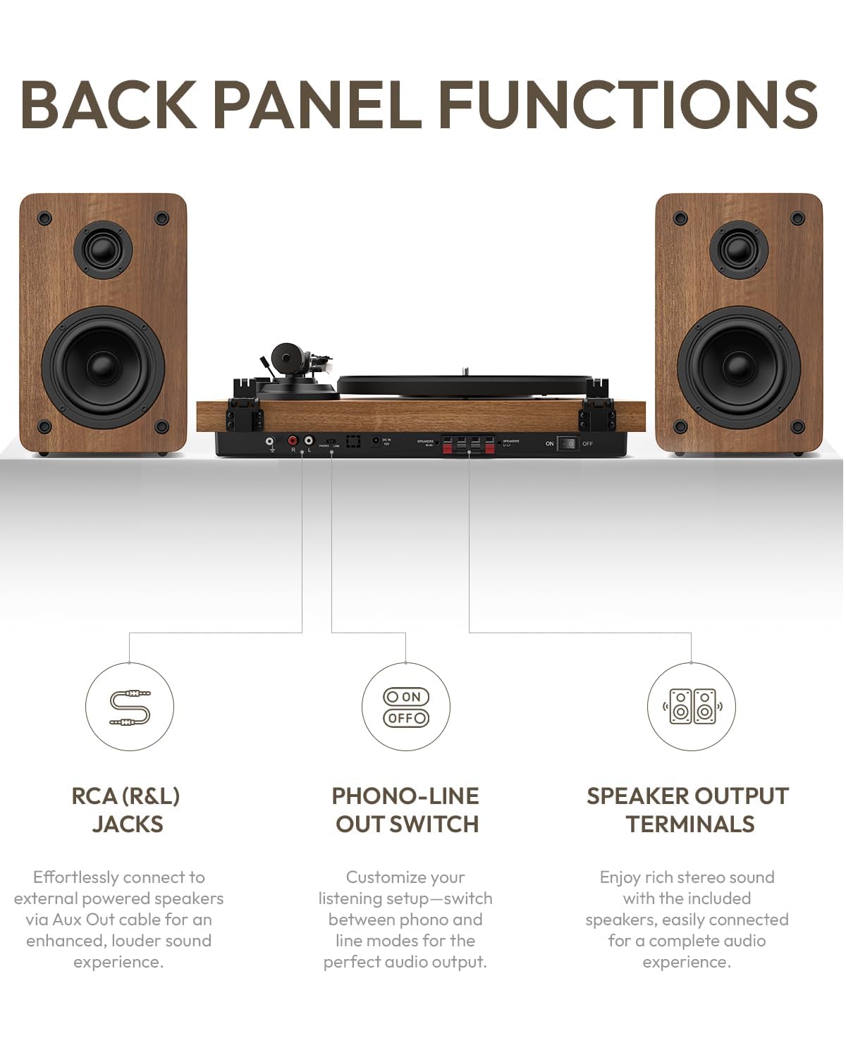 Qlearsoul SoulBox S1 Giradischi con Altoparlanti Stereo, Giradischi Bluetooth, Lettore Vinile con Preamp Integrato, Braccio a S, 33/45 RPM