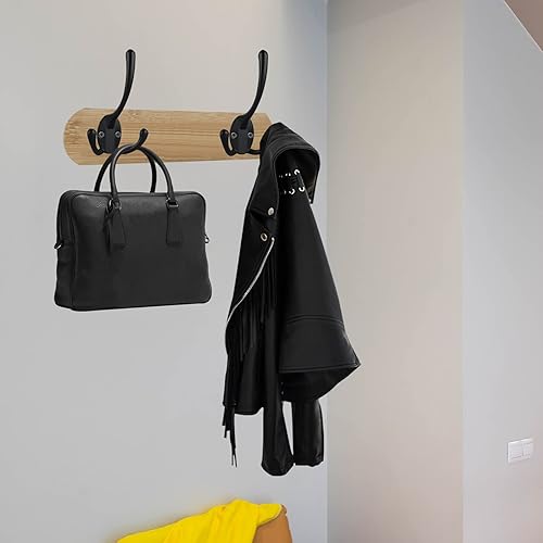 Miniatura 7 de Paquete de 7 ganchos grandes y resistentes para abrigos triples montados en la pared con 14 tornillos, ganchos rústicos retro de doble utilidad para