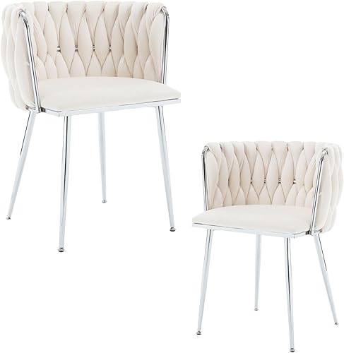 Juego de 2 sillas de comedor de terciopelo, sillas tapizadas tejidas para sala de estar, sillas modernas de cocina y comedor, sillas decorativas de