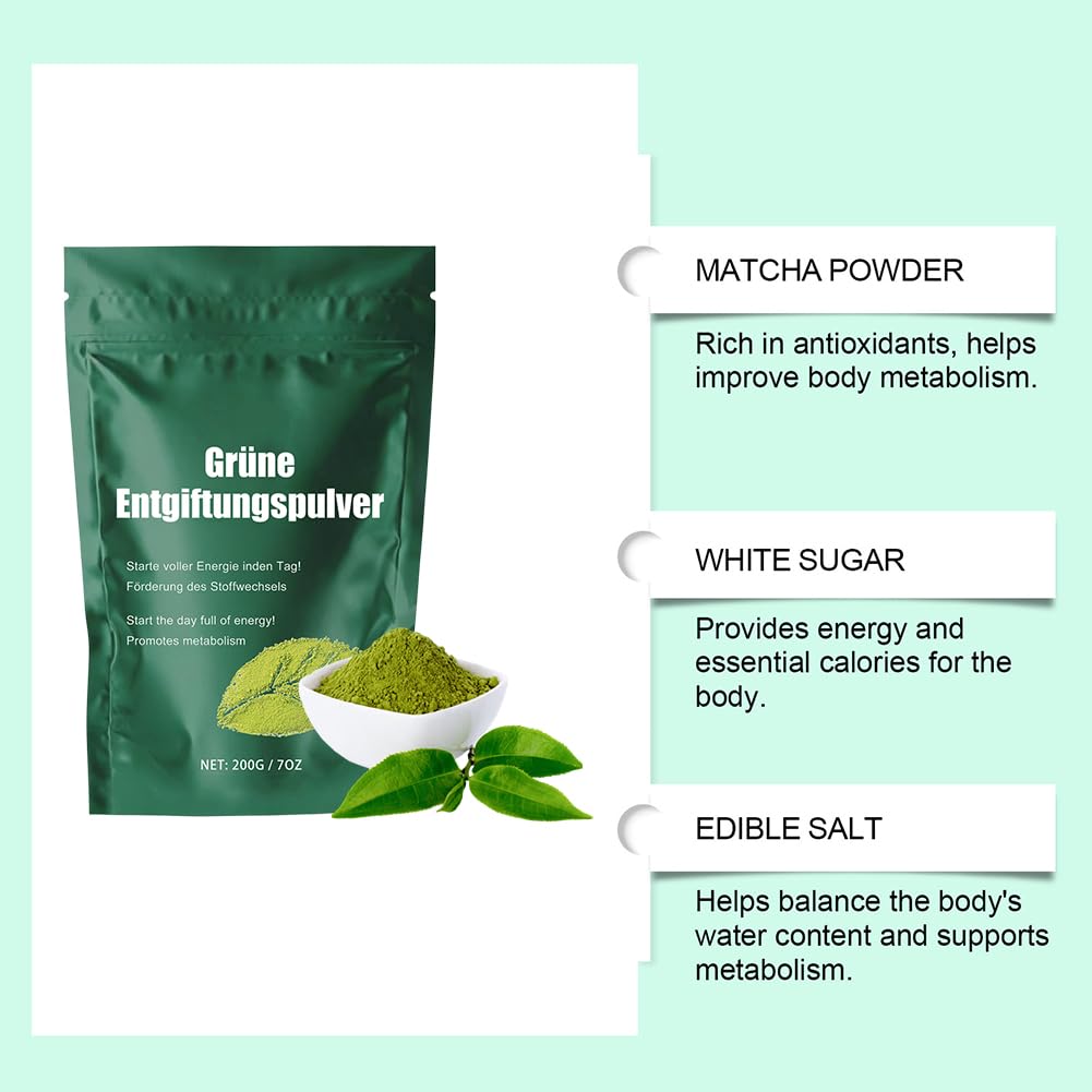 Grüne Entgiftungspulver, Pflanzenpulver Mix, Vielzahl Micronutrients & Fiber, Sorgt für Sanfte Pflege, Geeignet für Vegetarier - 200g x 3