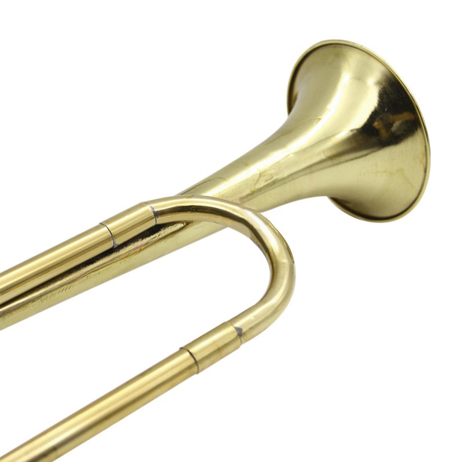 Trompete – vergoldet 47 x 11 cm | flaches Kavallerie-Horn B, Musikinstrument aus, Retro-Trompete Standard für Schulorchester, Kavallerieorchester, Fanfare