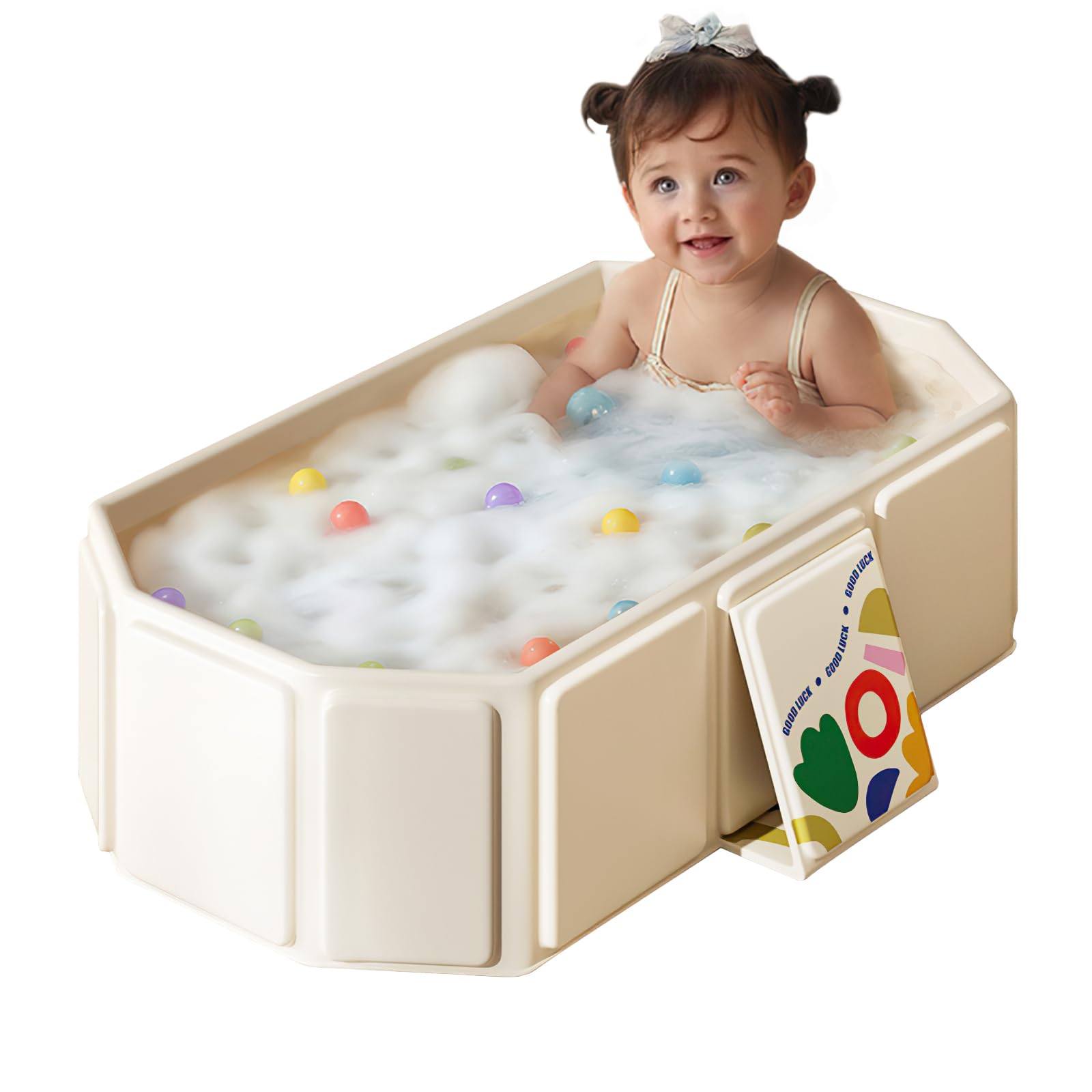 Vasca da Bagno Pieghevole per Bambini, Multiuso e Salvaspazio, Adatta da 0 a 8 Anni, Vaschetta Bagnetto Neonato Pieghevole con Tappo di Scolo, Vasca da Bagno Portatile per Bambini (Beige)