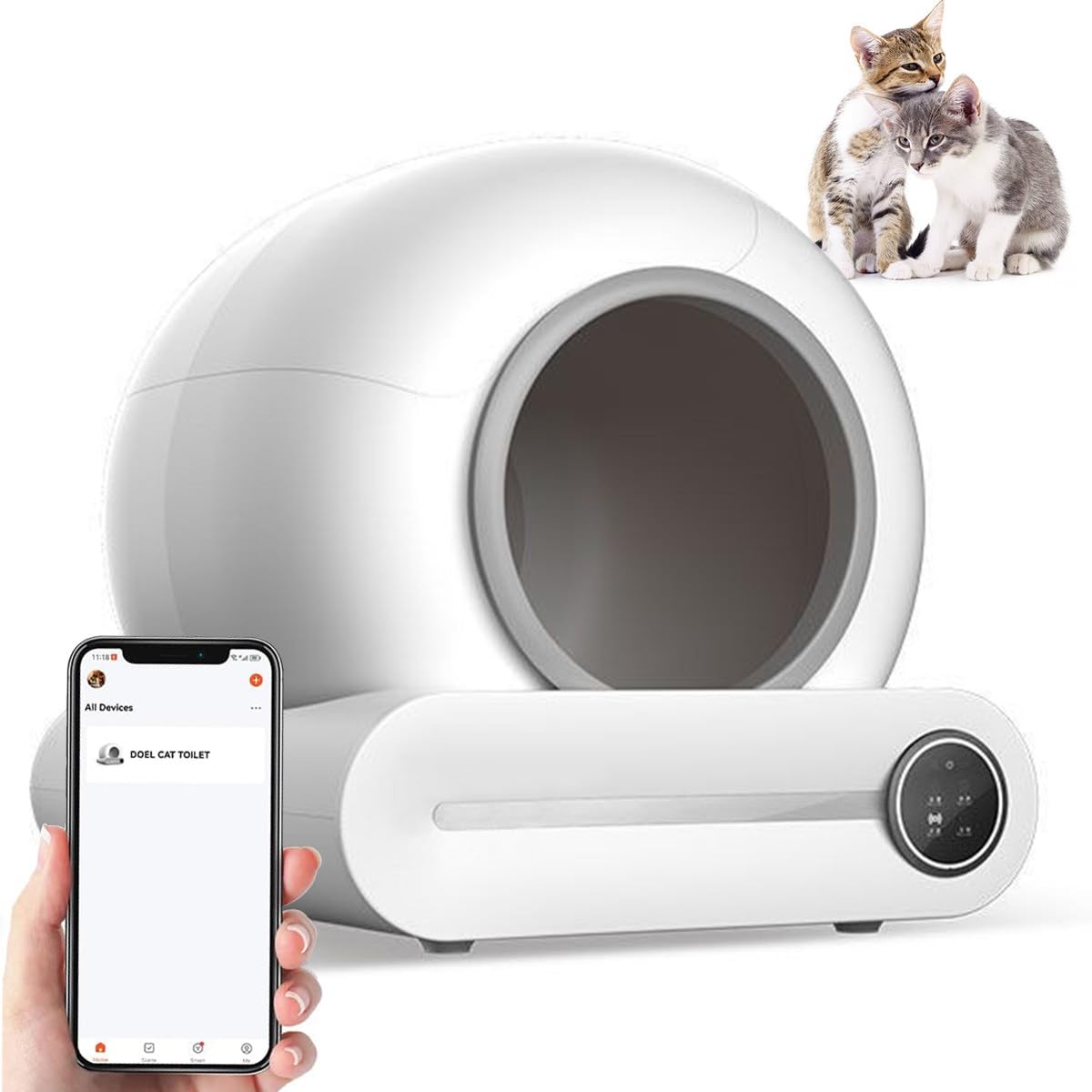 Self Cleaning Cat Litter Tray, APP Control and Health Monitoring, No Stuck Cat, Ion Deodorisation, Dual Sensor Automatic Cat Toilet