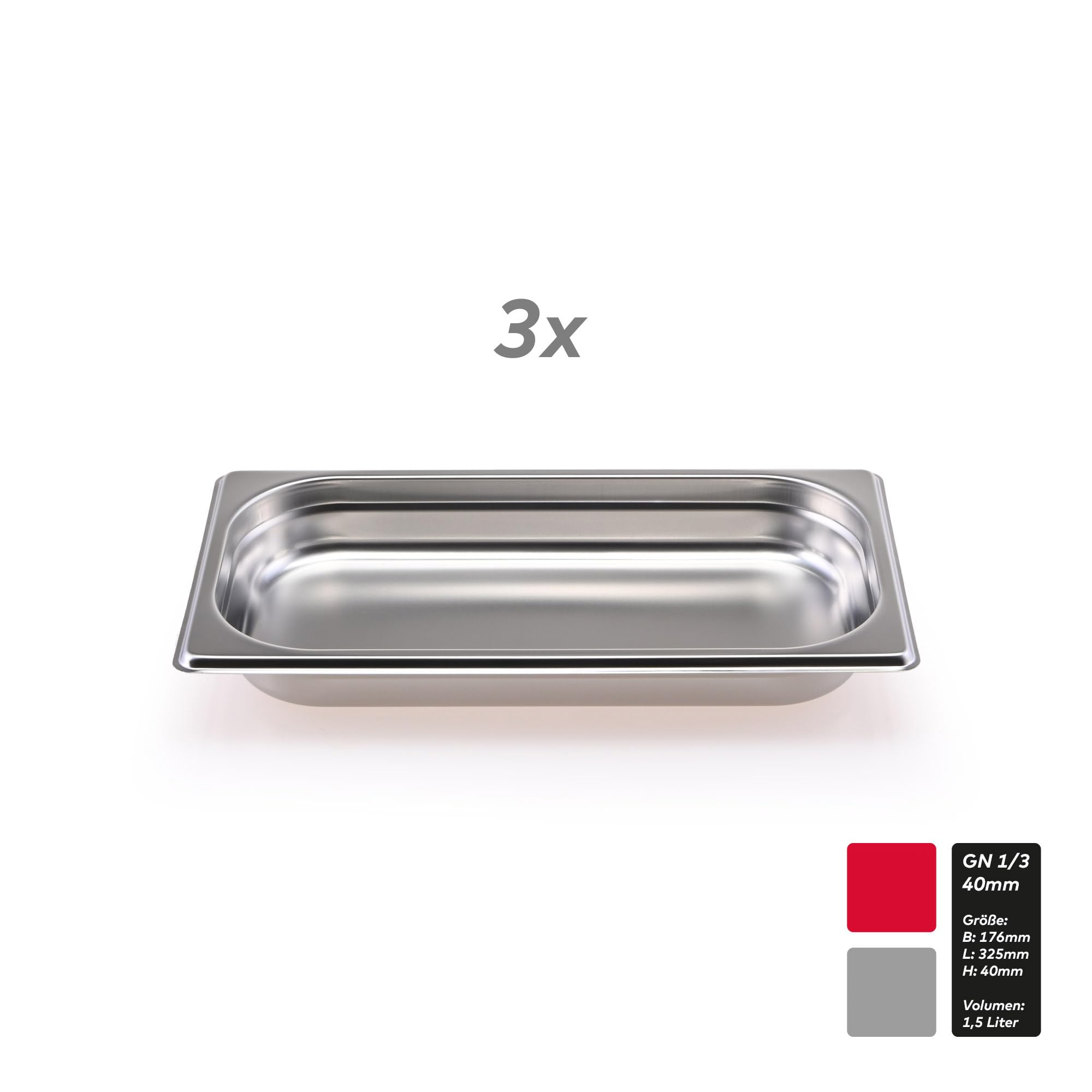 Produktbild von TeknoStahl GN-Behälter Komplettset – 3x GN 1/1 40mm Edelstahl-Bleche Für Gastro & Privatküche