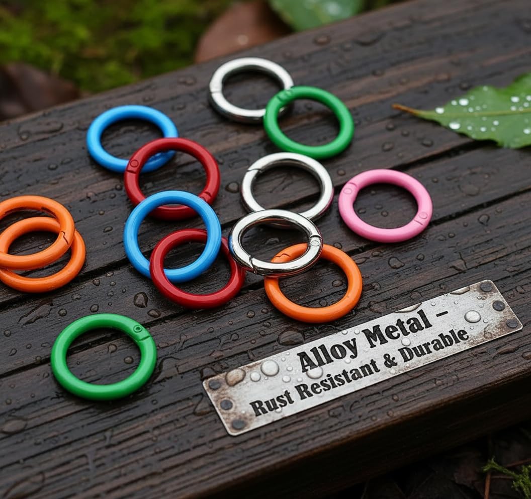 50Pack Colorful Spring Key Rings, 1 Inch (25mm) Round Metal Snap Hooks for DIY Keychains, Bag Charms, Dog Tags, Purse & Craft Organization - Assorted Colors - Image 4