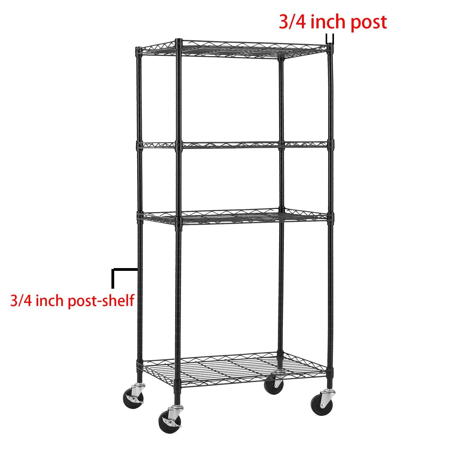 Pusalxl 3-Inch Casters,Shelving Wheels, Wire Shelving Replacement Wheels Set of 4, Threaded Stem Rubber Casters (Screw Diameter 1/4"- 20, Length20mm) for Wire Shelves Rack Legs with 3/4" Posts