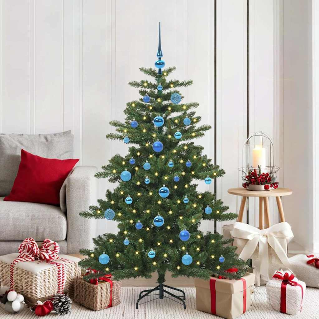 Künstlicher Klappbarer Weihnachtsbaum Grün 150 cm, PVC und Stahl, mit 150 warmweißen LEDs, ideal für Festliche Innenbereich Dekoration