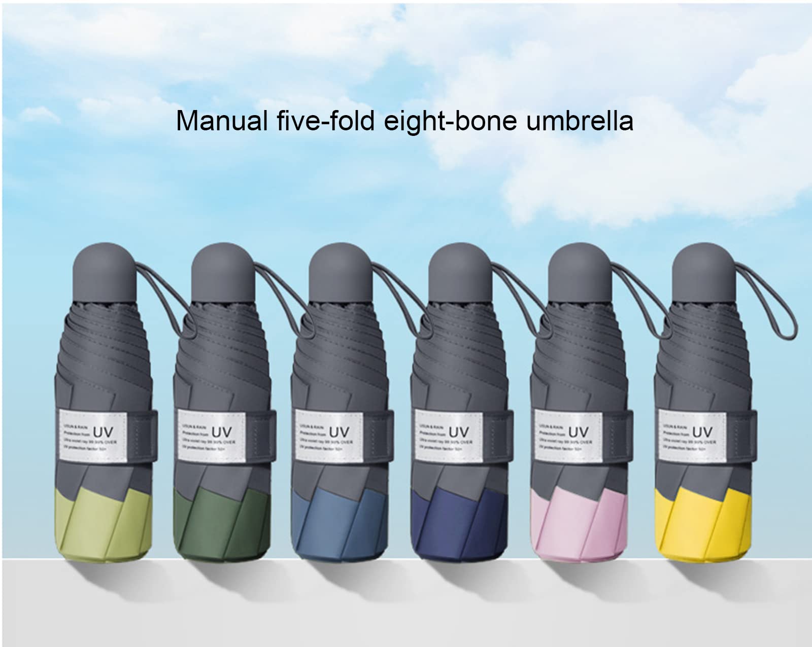 Paraguas de Viaje para Sol y Lluvia, 99% de protección UV, Paraguas de Viaje Compacto Reforzado con 8 Varillas de Fibra de Vidrio para Bolso, Mochila, Paraguas para Mujeres y Hombres