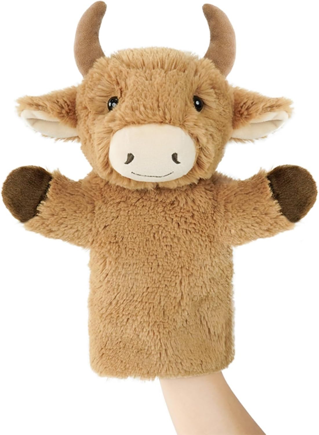 Plush Hand Puppet Barnyard Animal for Role Play Adult Size Fit Stuffed Toy Educational Learning Tool School Classroom Activity Bull