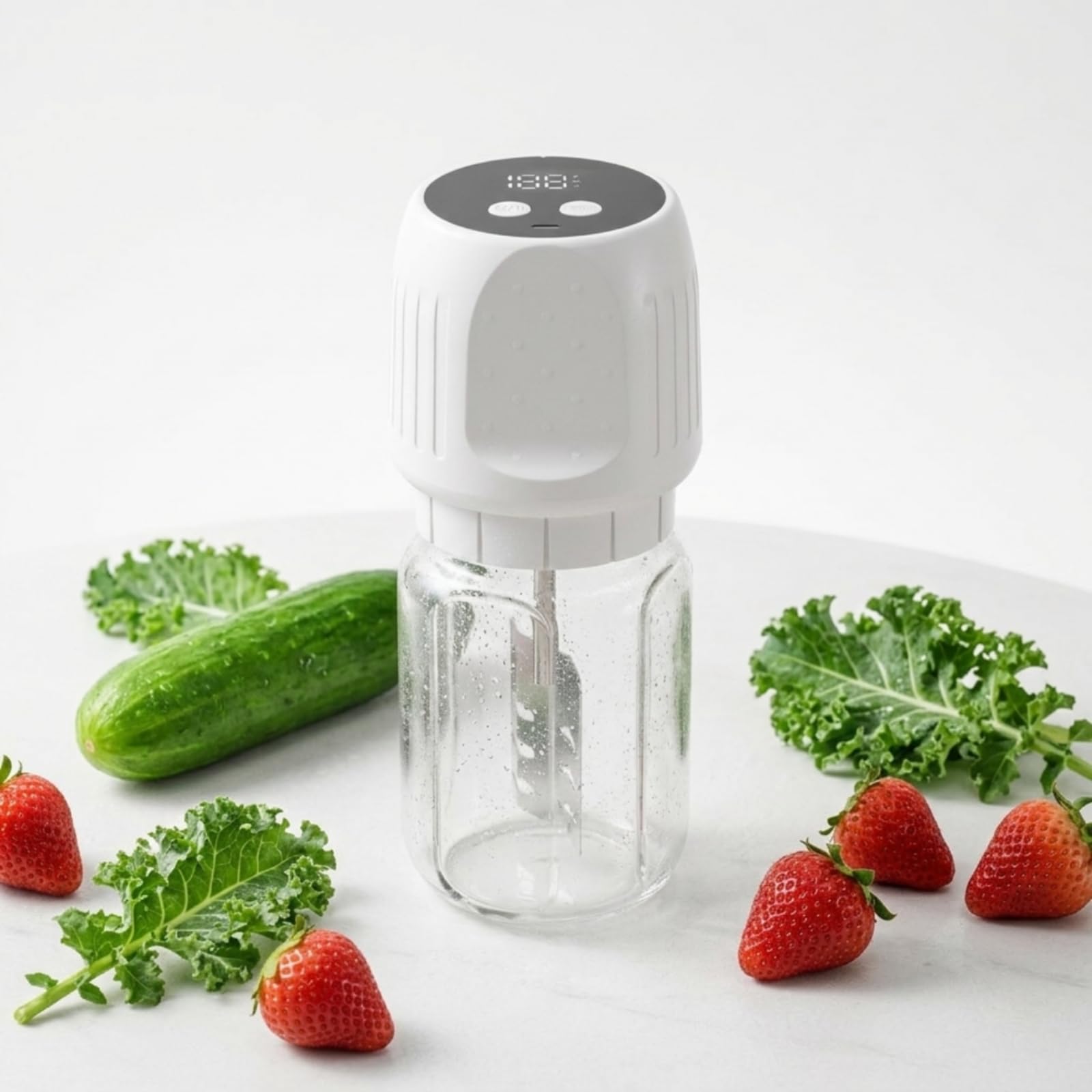 Gralara Burrificatore Elettrico con Barattolo in Vetro Trasparente Elettrodomestico Igienico per Cuochi Domestici, Preparazione Della Colazione, Bianco