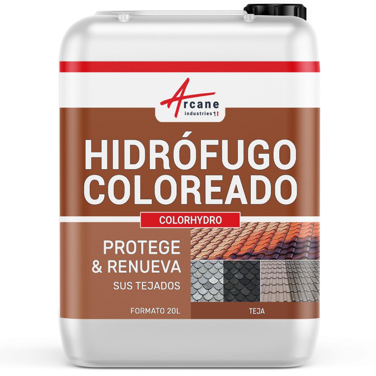 Hidrófugo impermeabilizante coloreado para tejados de tejas de hormigón, cemento, pizarra: COLORHYDRO - Pardo cobre - RAL 8004 - ARCANE INDUSTRIES