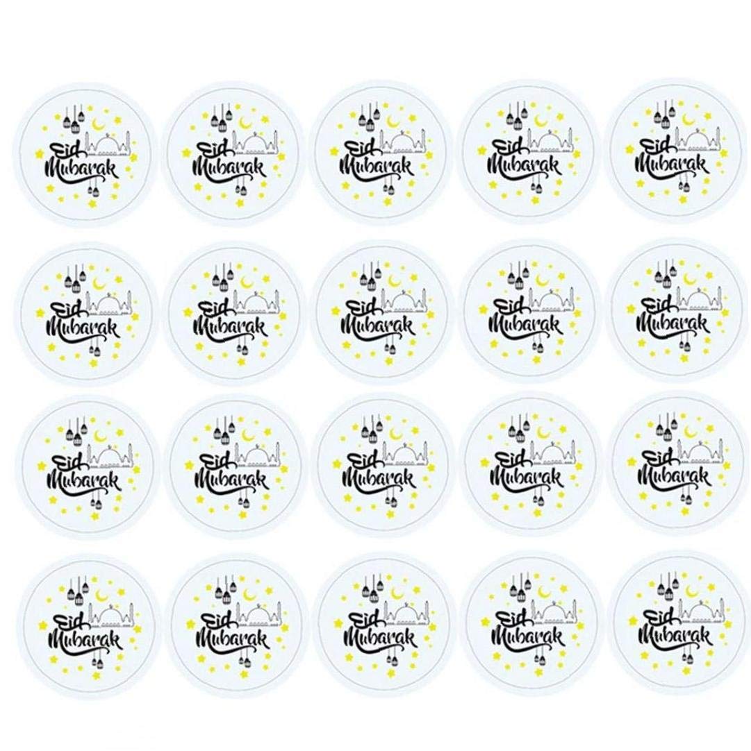 PiniceCore 5 Sheets (100 Points) Eid Mubarak Decoration Paper Sticker Label Seal 4cm Gift Sticker Muslim Islamic Mubarak Decoration Eid Adha Supplies