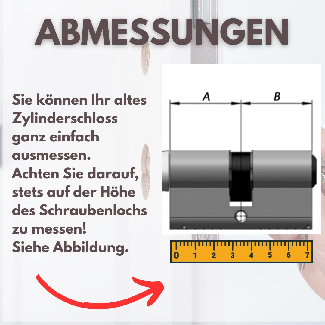 Knaufzylinder K50/30 mm, mit 50 Schlüssel, Zylinderschloss mit Knauf, Türschloss aus Nickel, Profilzylinder EU- Produktion, von 3 bis 50 Schlüssel zur Auswahl, Schloss für Haustür