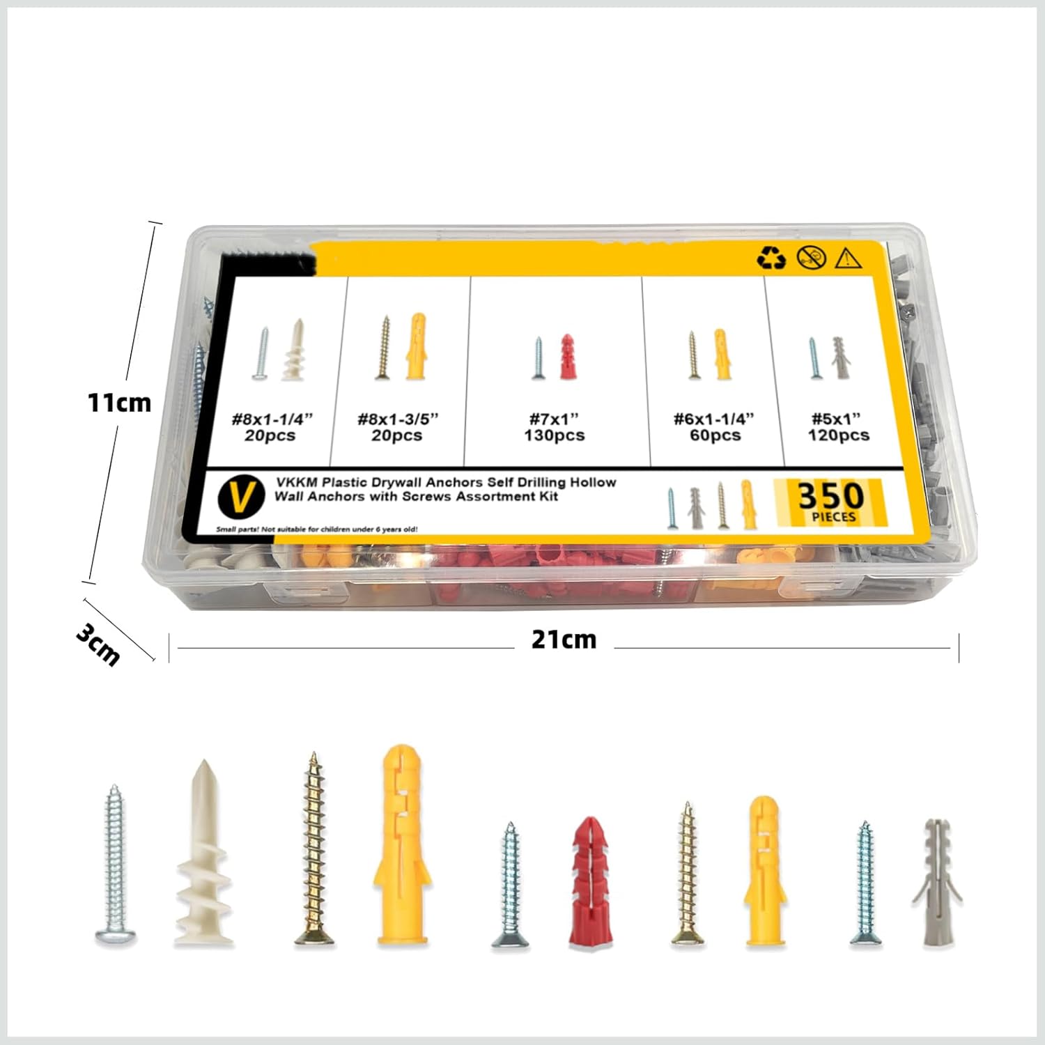 350PCS Drywall Anchors and Screws Assortment Kit - Durable & Easy to Install for Home & Office, Heavy Duty Wall Anchors for Plasterboard, Masonry, Concrete - Assorted Sizes