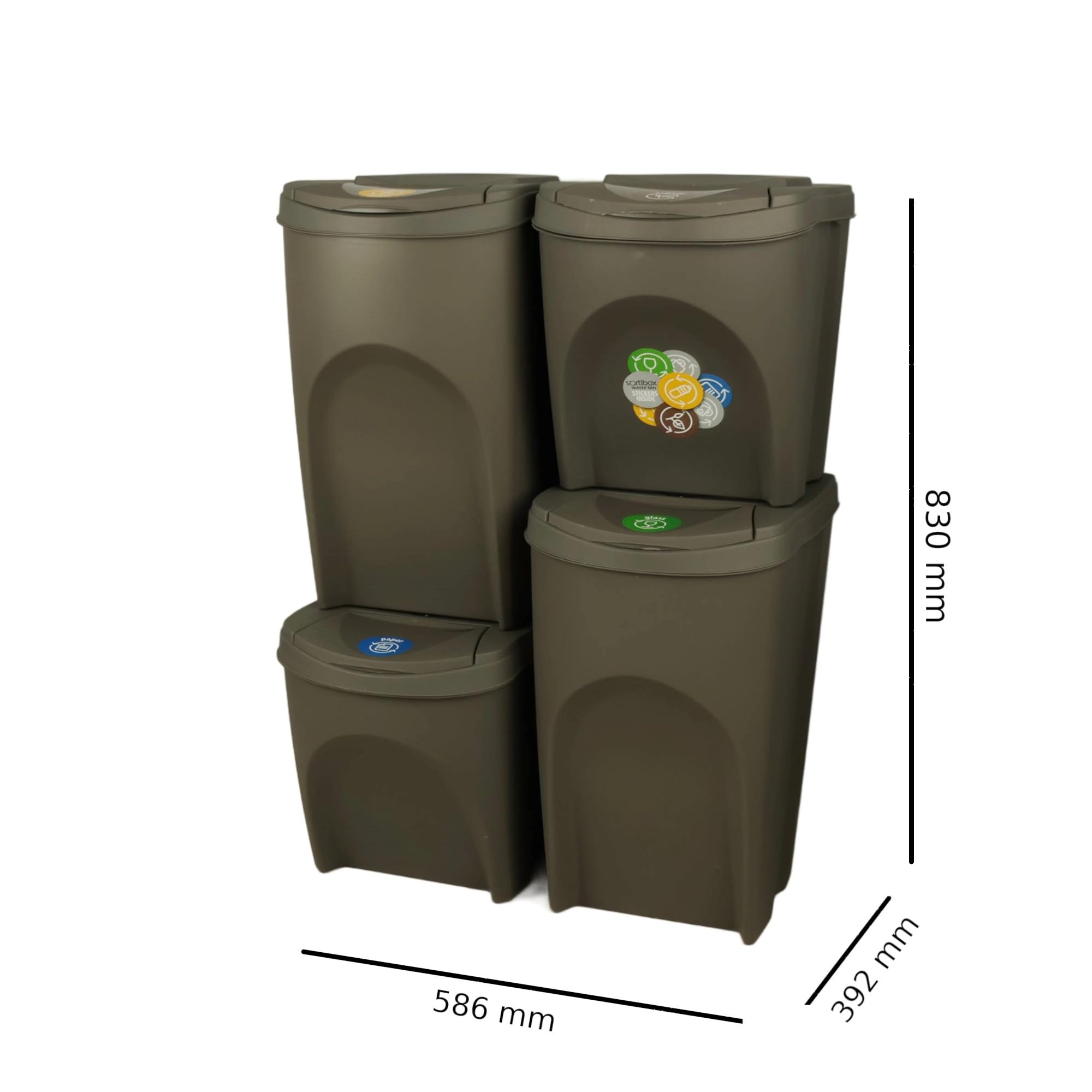 botle Mülleimer- 4er Set 120 L Mülltrennungssystem - Set aus 2x35 L + 2x25 L Abfalleimern in Grau zum Stapeln Kompakt modulare und Licht Einfache Sortierung des Hausmülls Kunststoff