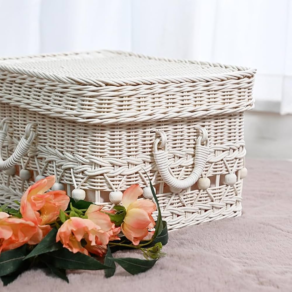 昭和レトロ 希少 ミッフィ白 籐ラタン風 大型 蓋付 バスケット 2段 楽天市場】ラタンバスケット 蓋付き 籐かご ラタン 内布付き