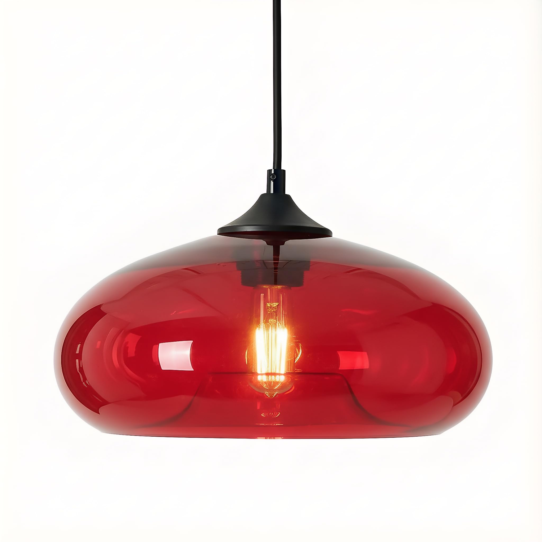 HJXDtech Pendant Light with 28cm Glass Lampshade, Industrial Vintage Loft Bar E27 Ceiling Hanging Lamp for Kitchen, Dining &Living Room (Red)