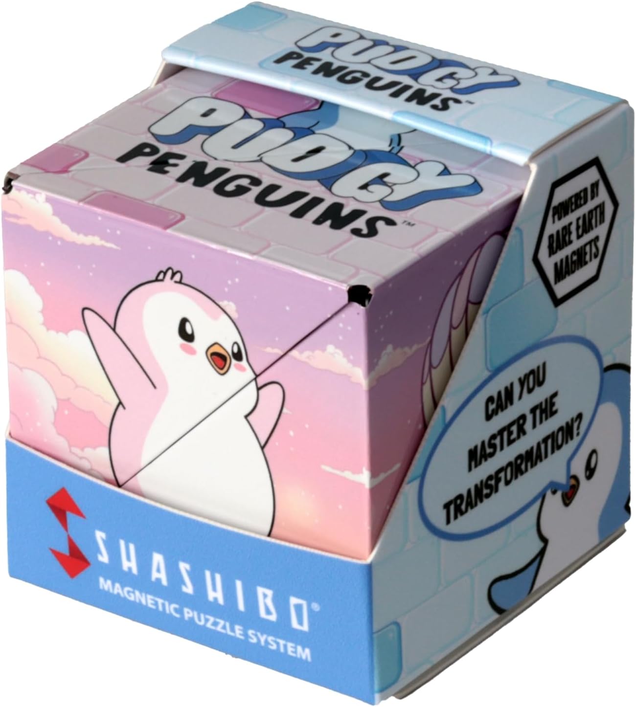 Shashibo Pudgy Penguins Shape Shifting Box – STEM Fidget Toy with Ultra Strong Magnets, Puzzle Cube Transforms into 100+ Shapes, Sensory Gift for Kids, Teens, and Adults (Polly)
