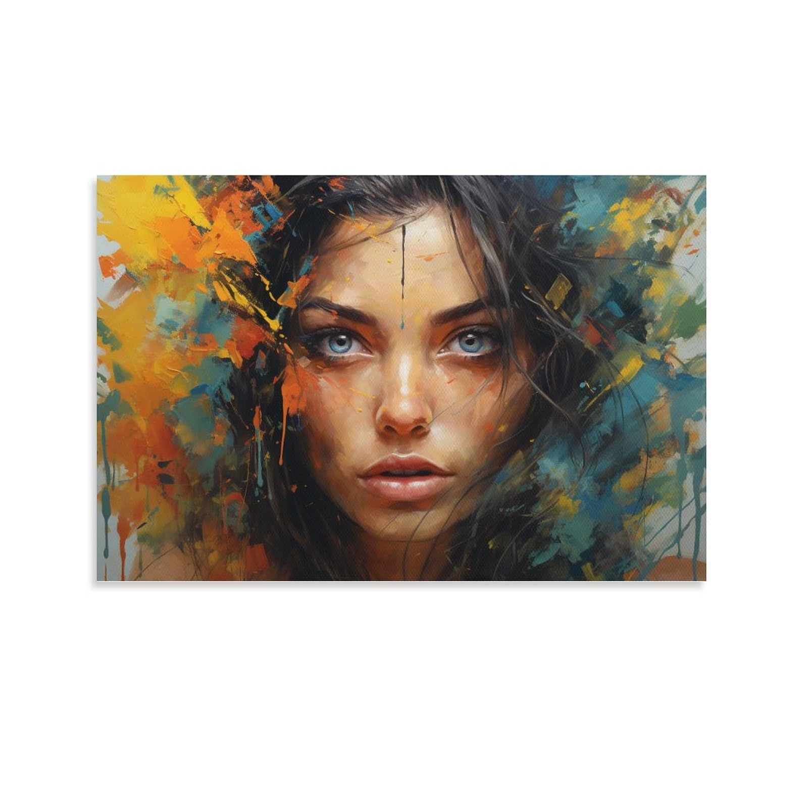 Foccar Unframe-Beautiful Graffiti Face Canvas Wall Art Beautiful Graffiti Face Wall Decorations For Living Room Vintage Watercolour Beautiful Woman Hang Pictures Wall Artwork