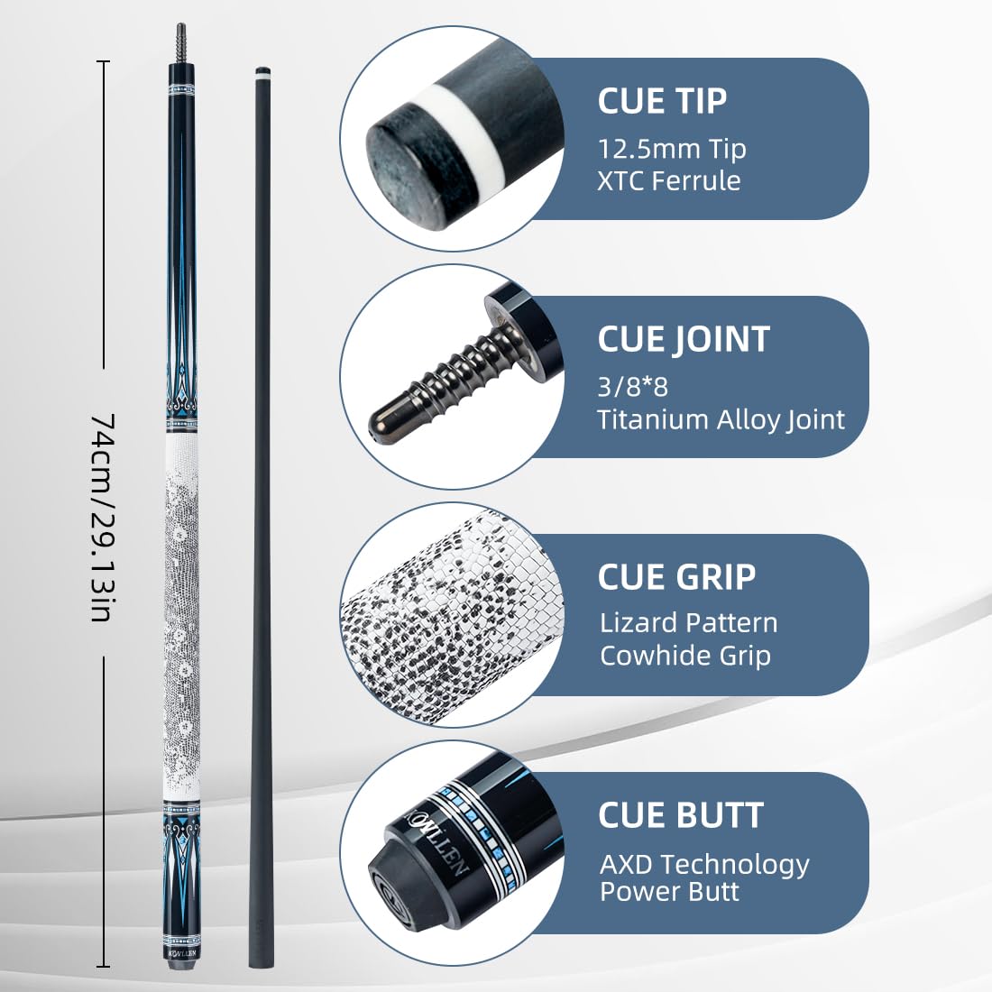 KONLLEN Carbon Fiber Pool Cue Stick 58-inch Professional Pool