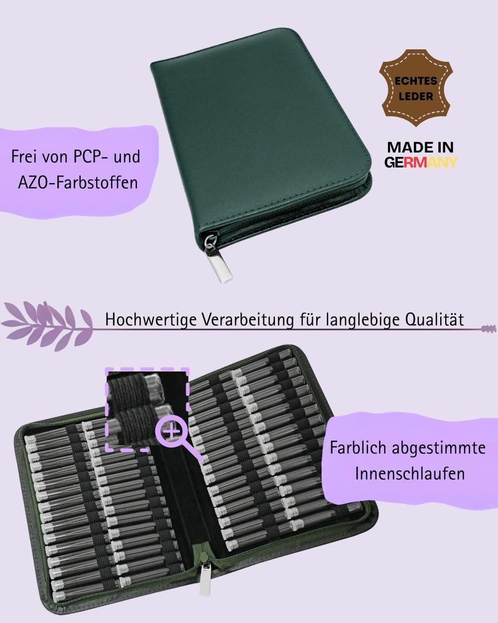 Homöopathie Taschenapotheke Klassik mit 64 Klargläsern Leder (grün)