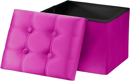 Miniatura 7 de AmasSmile Taburete otomano de almacenamiento, reposapiés de terciopelo de 17 pulgadas, taburete otomano corto, pequeño almacenamiento otomano