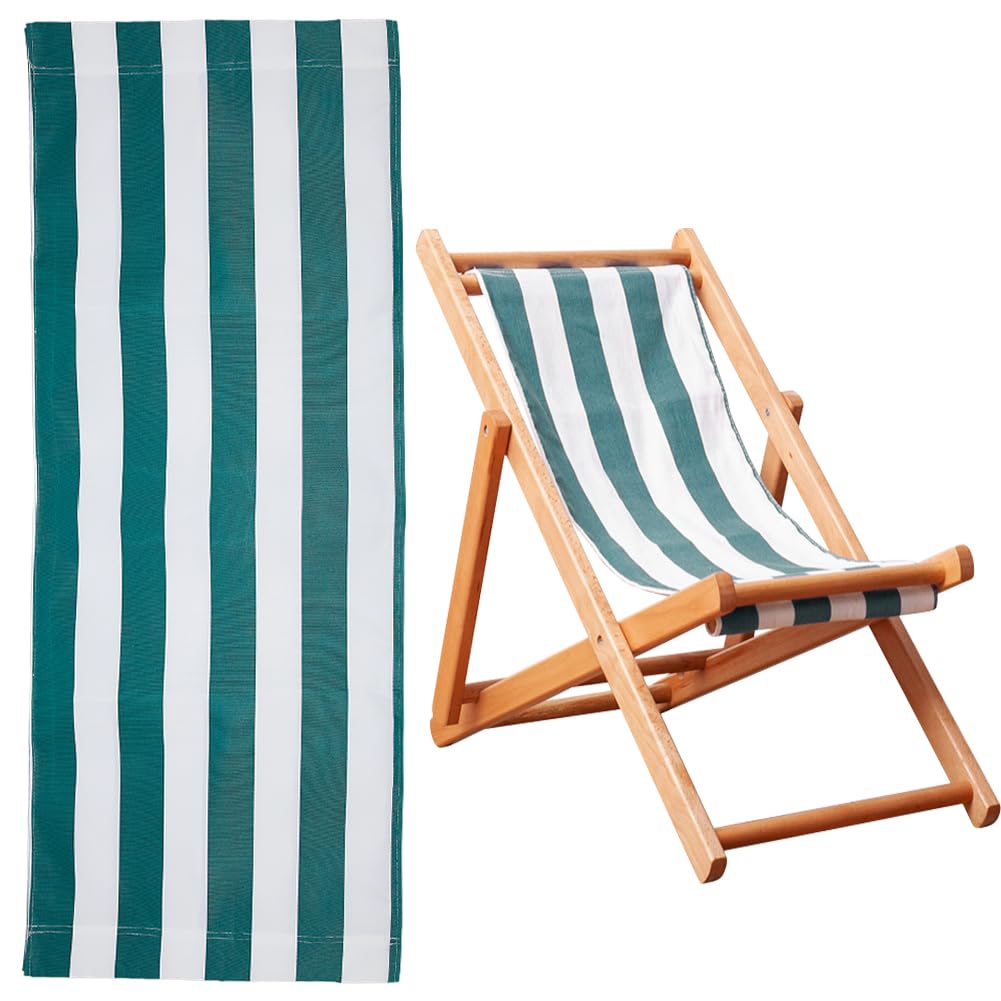 Hobbspring Beach Chair Replacement Cloth 115cmx43.5cm Simple Sling Chairs Replacement Fabric Green and White Stripes Lounge Chair Replacement Canvas for Courtyard Garden Beach