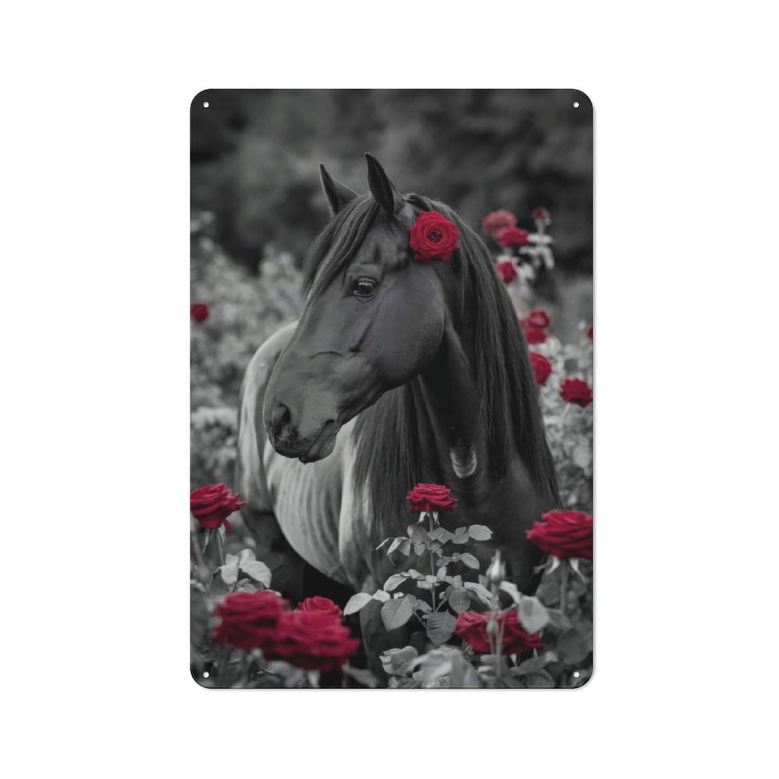Horse Rose Retro Metal Sign 30x20cm, Old Fashioned Retro Room Decor for Living Room, Hallway, Kitchen Or Cafe