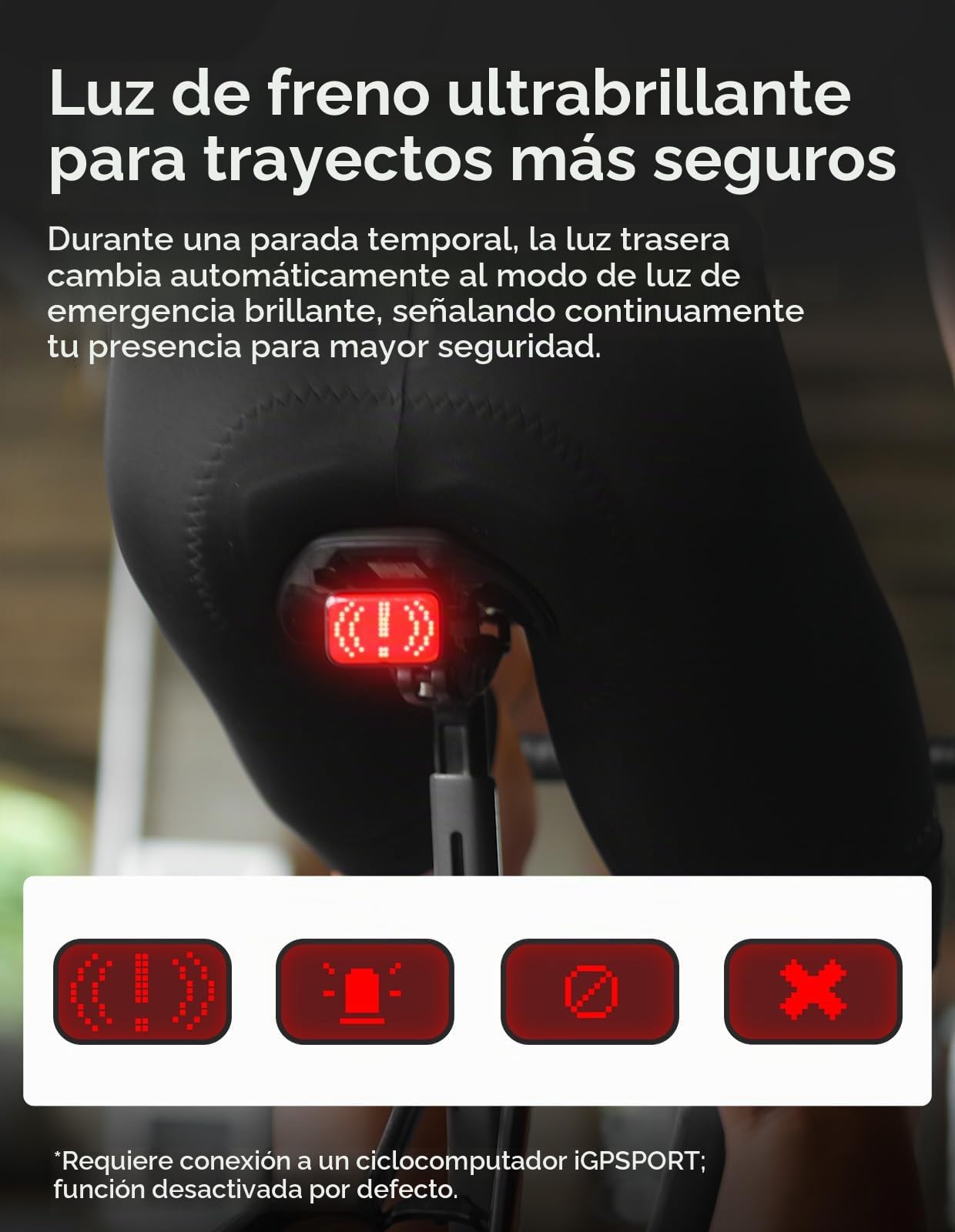 iGPSPORT ET6 Luz Trasera Bicicleta de Expresion,Sensor de Freno | 1.2 Km Recargable Luz Bicicleta Trasera, Auto On Off, Recordatorio de Giro, IPX7,Conexión con el Ciclocomputador iGPSPORT.
