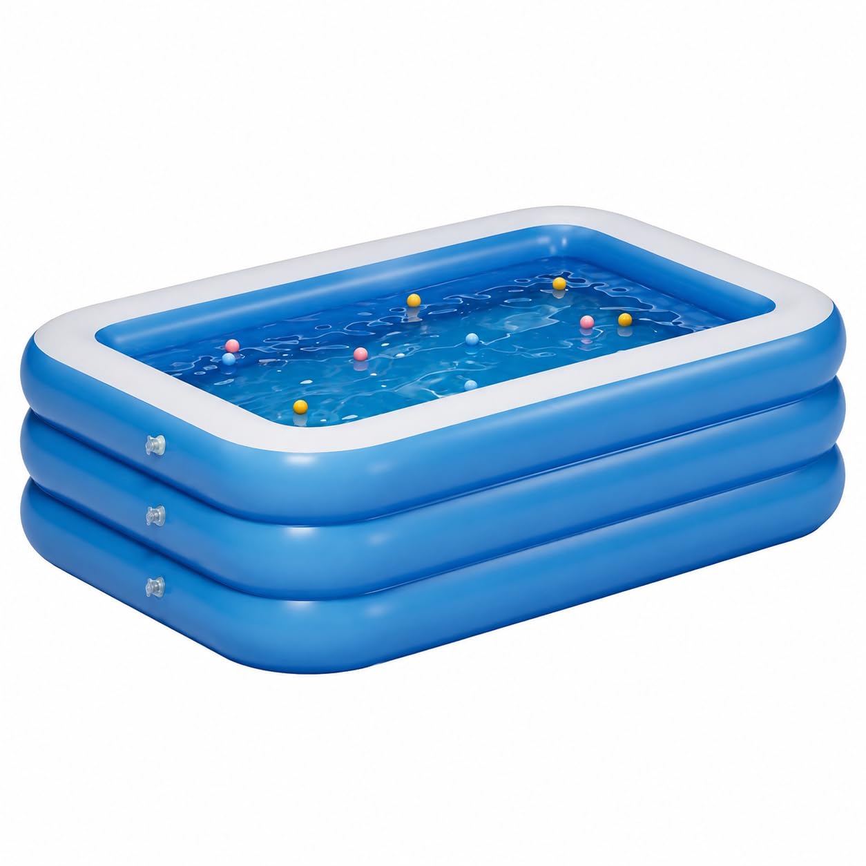 Large Inflatable Family Swimming Pool, Blue, 210x140x56 cm, 3-Ring Blow-Up Pool for Garden, Backyard, Camping and Beach