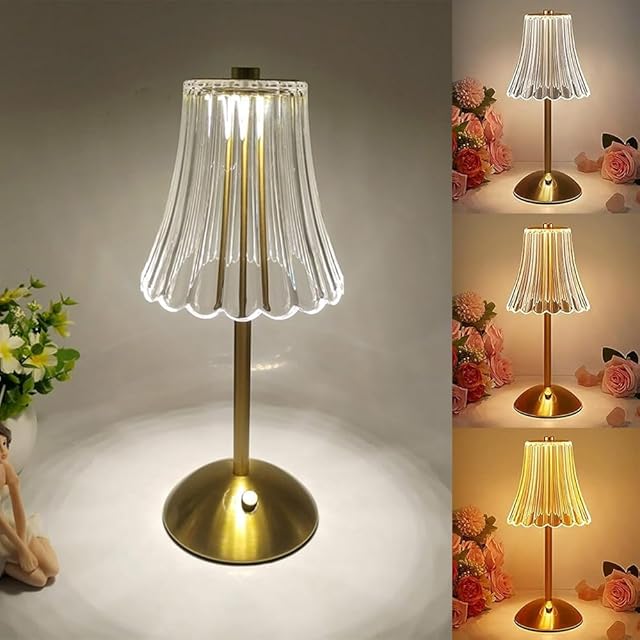 Crystal Table Lamp, Dimmable 3 Colors LED Romantic Diamond Crystal Lamp, Rechargeable Touch Lamp Small Lamp, Bedside Lamp Nightstand Lamp for Bedroom Bar Restaurant (B)