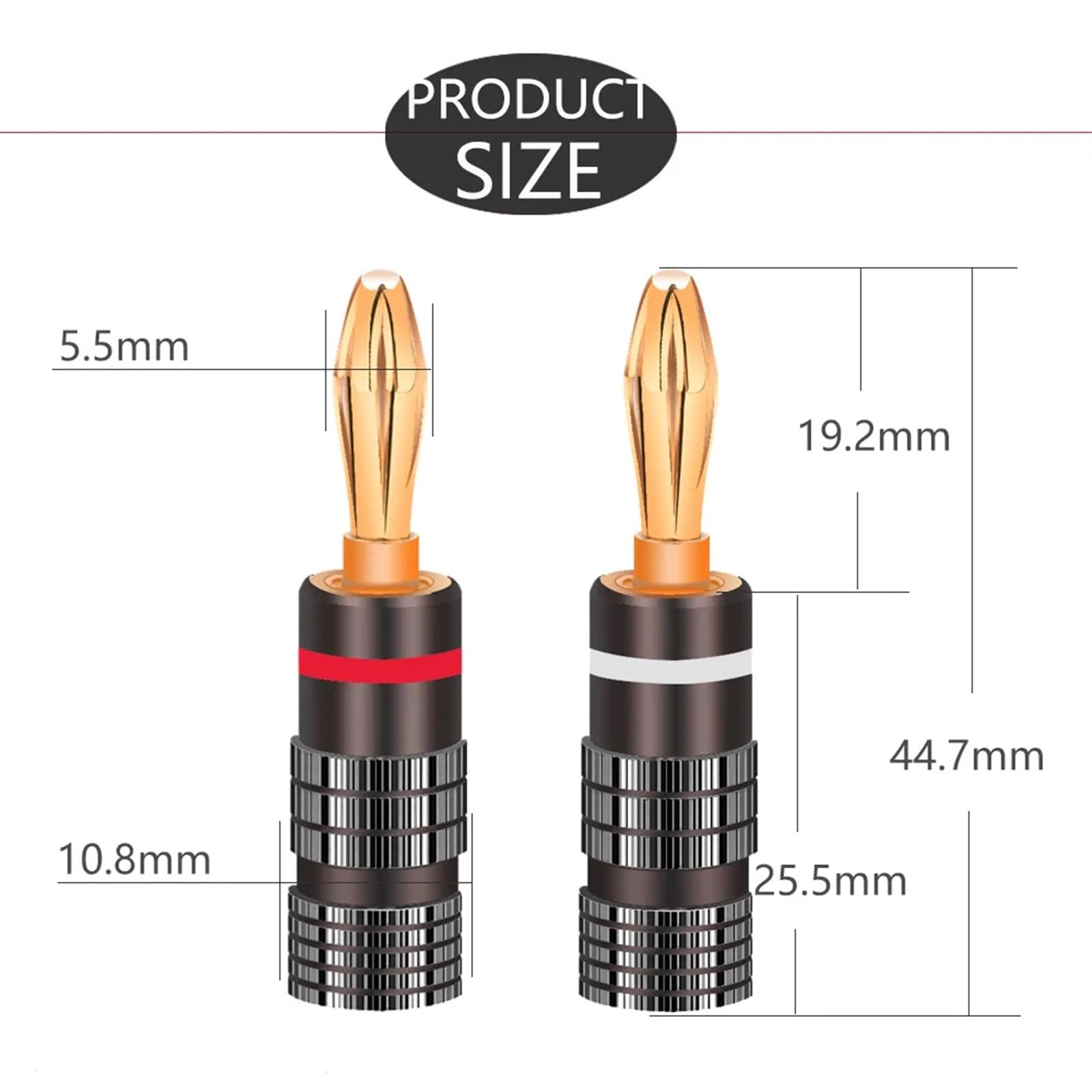 Fiches Banane en métal plaqué Or 24K, 4MM, avec Verrouillage à vis, for Prise, Haut-Parleur, Blanc et Rouge, 8 pièces