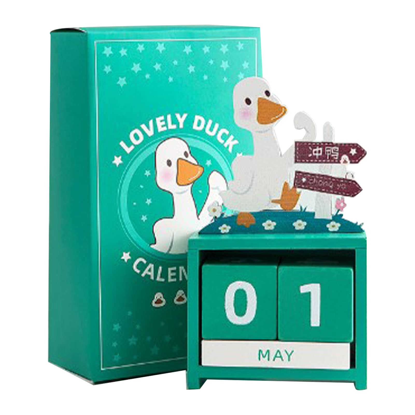 Tyenaza Wooden Calendar Blocks, Wooden Perpetual Calendar Countdown Month Date Block Cubes Calendar Cute Desktop Decoration(green)