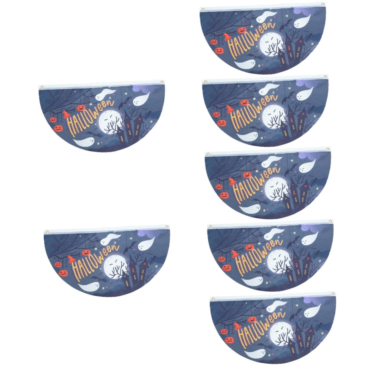 Abaodam 7 Stück Halloween Gartenflagge Halbkreis Fächerförmige Polyester Fahne Waschbar Charmante Terrassendekoration für Garten Dekoration Außenbereich