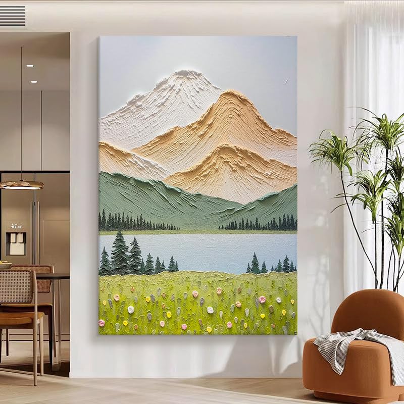 Tableau moderne paysage montagne, peinture huile abstraite esthétique