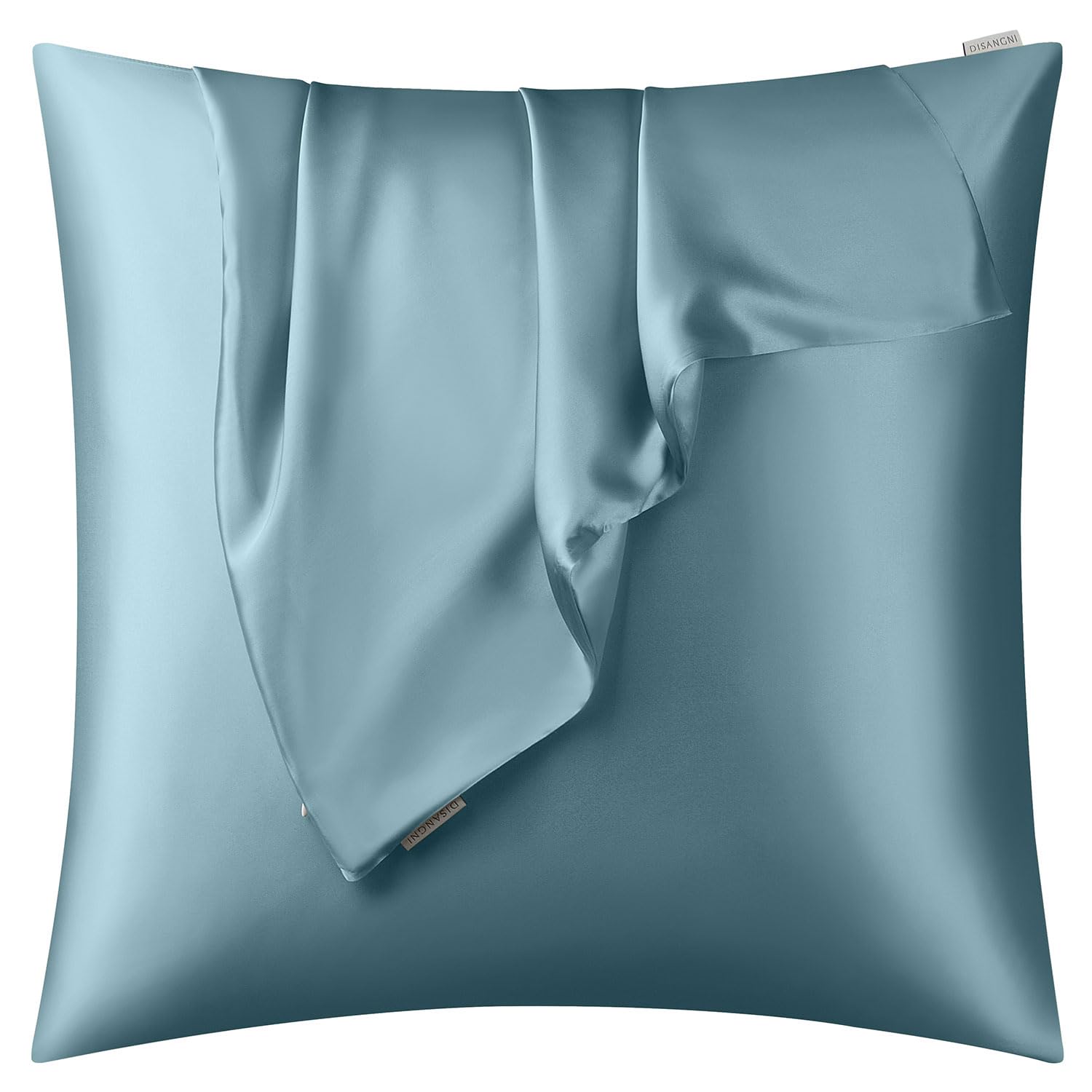 DISANGNI 100% Natural Mulberry Silk Pillow case for Hair and Skin with Hidden Zipper 22 Momme Both Sides Real Silk Pillow Case (1pc 60x60cm, Blue Gray)