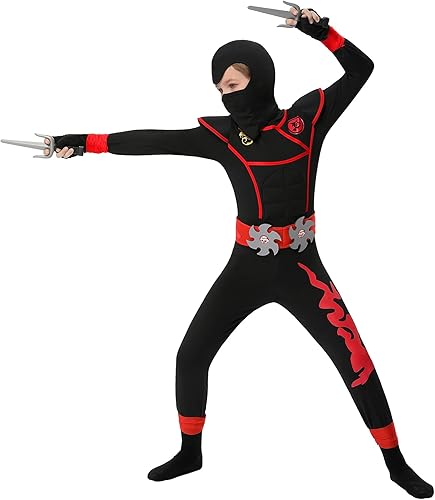 Miniatura 4 de FunsLane Disfraz de ninja para niños, fiesta de disfraces de Halloween, disfraz de ninja con accesorios de espuma ninja, juguetes