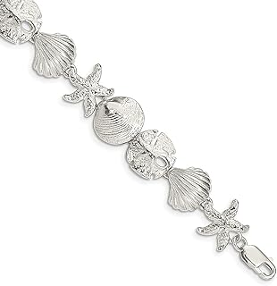Pulseira de prata esterlina 925 com concha do mar, sereia, joias náuticas de 20,32 cm, joias finas para mulheres, presentes para ela, 8 inches, Prata esterlina