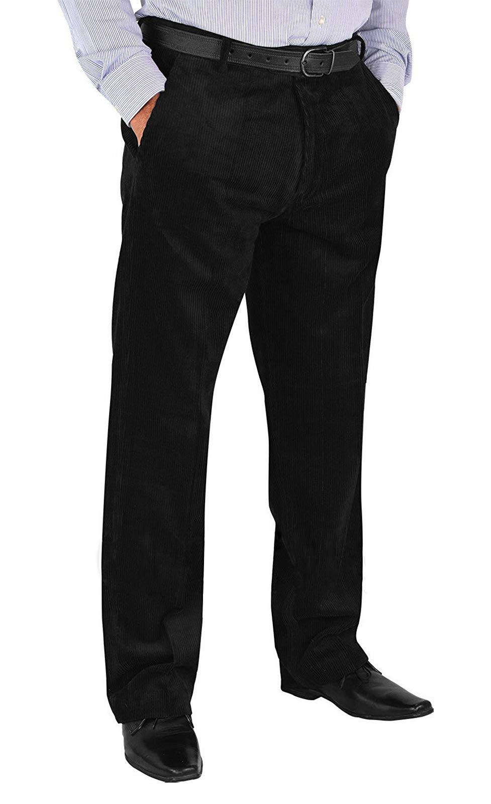 Mens Corduroy Trousers Smart Cord Trousers Waist 32 to 54, Inside Leg 29 Inches (Leg-29 Waist-54, Black)