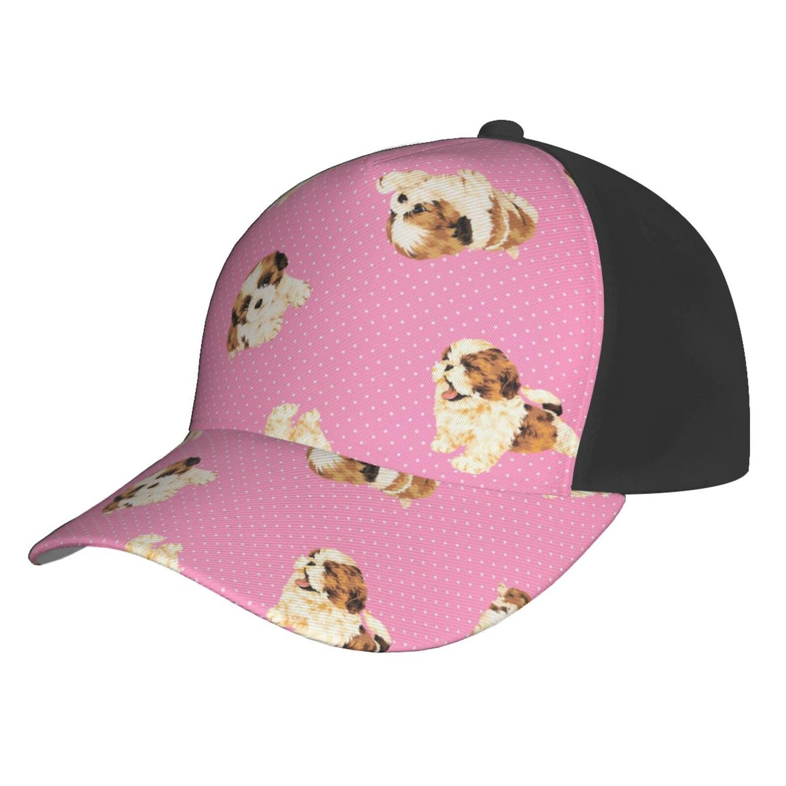 Poadnly Unisex As Picture Shih Tzu Pink Polka Dot,Baseball Cap Adjustable Classic Dad Hats Trucker Hats