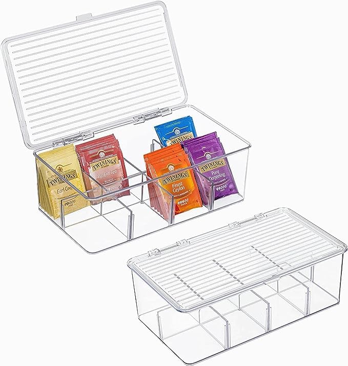 Al-Yusuf Tea Bags Box Organizer with 8 Compartments Acrylic Transparent, 2 Pcs