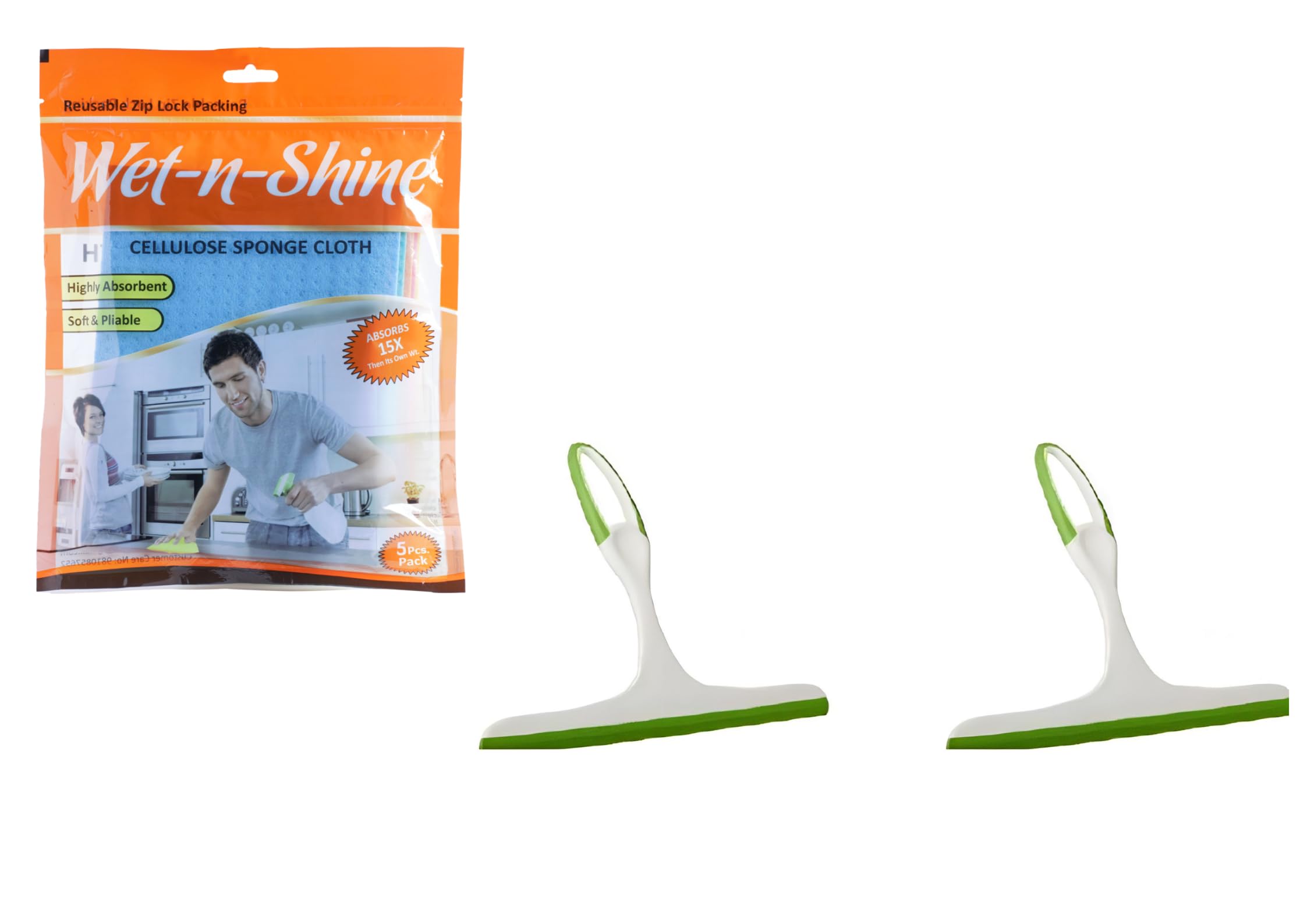 HK Int. Combo of Cellulose Sponge and Kitchen Wipers, Pack of 5 Kitchen Wipes Cellulose Cloth and 2 Kitchen Wipers - Idle for Cleaning Tiles, Glass, cabinets, appliances; Highly Efficient
