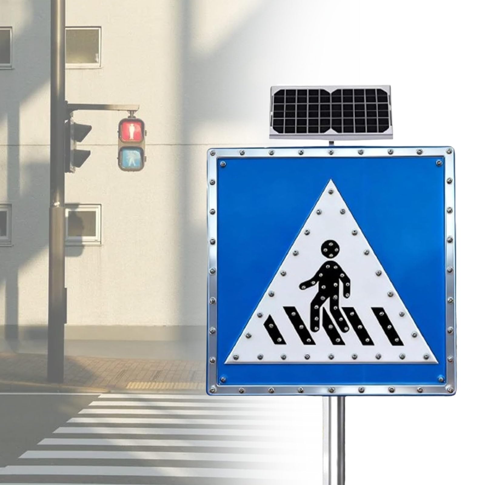 Señal Paso Peatonal Solar LED Cartel De Tráfico Luminoso Intermitente Alta Visibilidad Para Cruces Peatonales Escuelas Calles Estacionamientos Y Zonas Urbanas(32in)